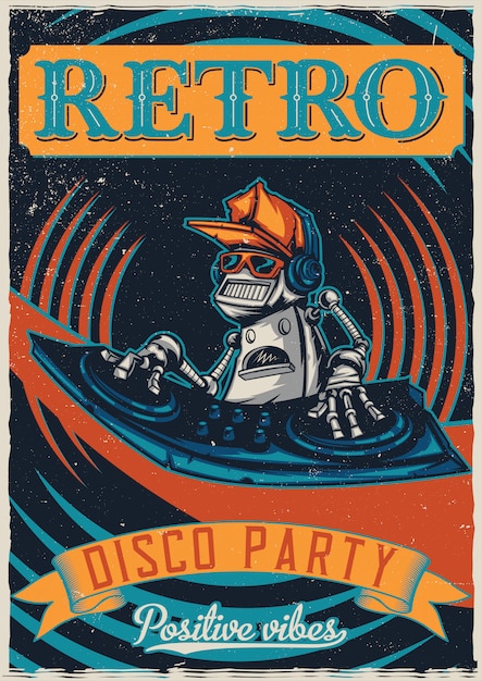 Conception De T-shirt Ou D'affiche Avec Illustraion De Disc-jockey Robot