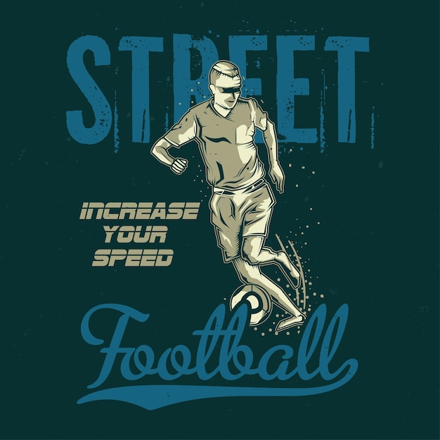 Vecteur gratuit conception de t-shirt ou d'affiche avec illustration du joueur de football