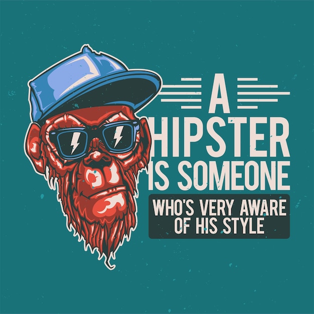 Vecteur gratuit conception de t-shirt ou d'affiche avec illustration de singe hipster.