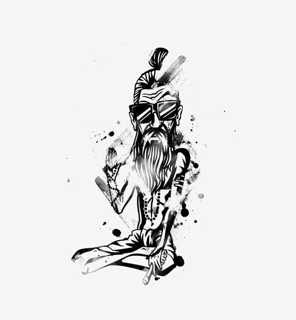 Conception de t-shirt Funky baba - Yogi tenant un joint ou une cigarette, illustration vectorielle