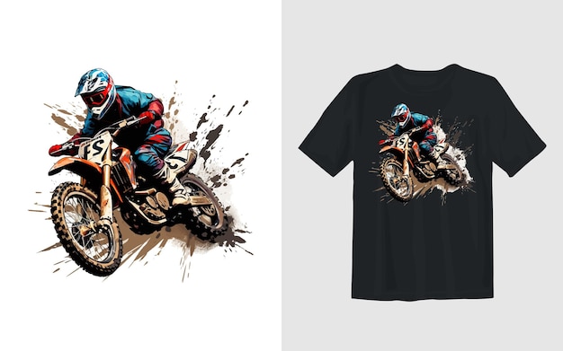 Vecteur gratuit conception de t-shirt de motard d'illustration vectorielle de dessin animé de vélo de saleté extrême