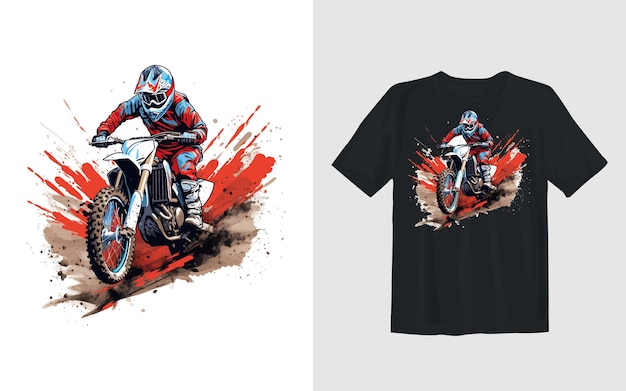 Vecteur gratuit conception de t-shirt de motard d'illustration vectorielle de dessin animé de vélo de saleté extrême