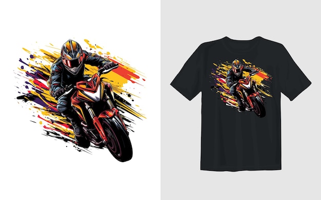 Conception De T-shirt De Motard D'illustration Vectorielle De Dessin Animé De Vélo De Saleté Extrême