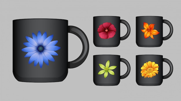 Vecteur gratuit conception de tasse à café avec des fleurs colorées