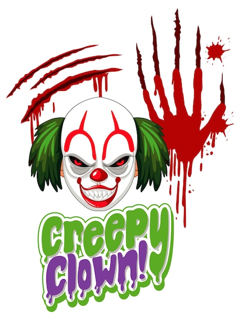 Vecteur gratuit conception de texte cleepy clown avec clown effrayant