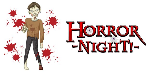 Conception de texte Horror Night avec zombie effrayant