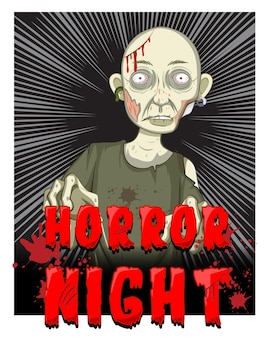 Conception de texte de nuit d'horreur avec un zombie effrayant