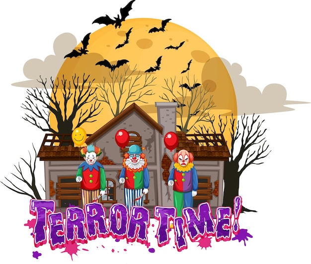 Vecteur gratuit conception de texte terror time avec haunted house