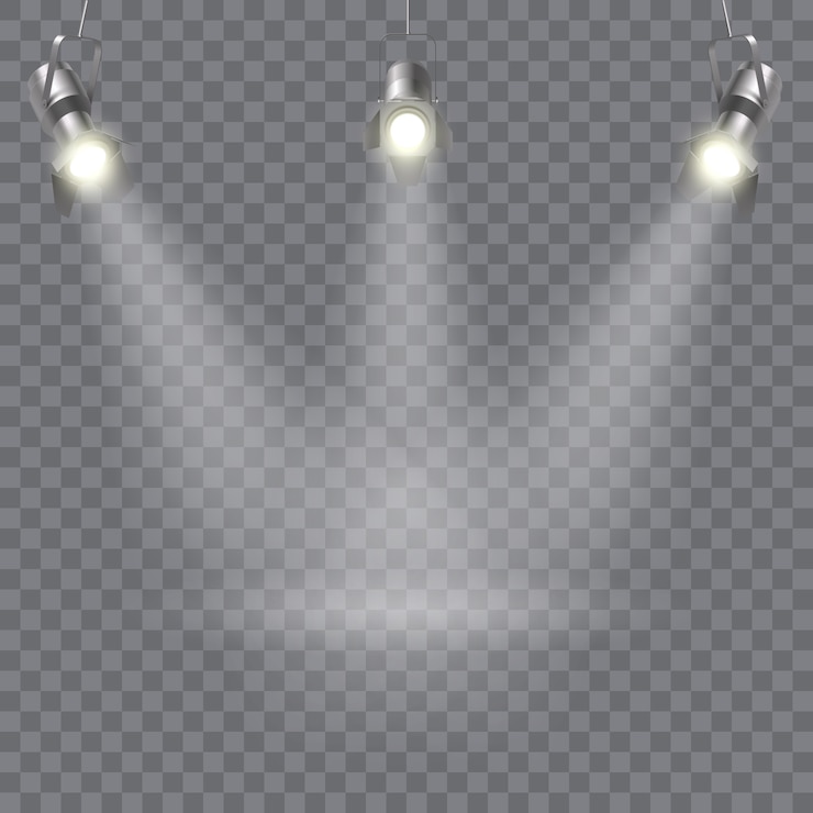 Vecteur gratuit conception de trois projecteurs suspendus avec direction des rayons en un point