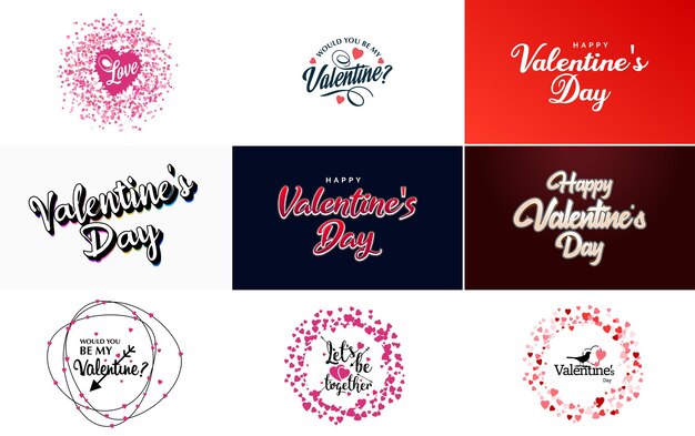 Vecteur gratuit conception de typographie happy valentine's day avec un ballon en forme de coeur et un jeu de couleurs dégradées