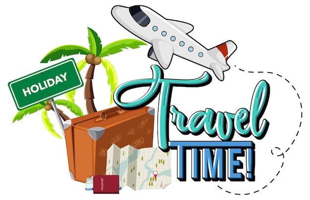 Vecteur gratuit conception de typographie travel time avec des objets itinérants