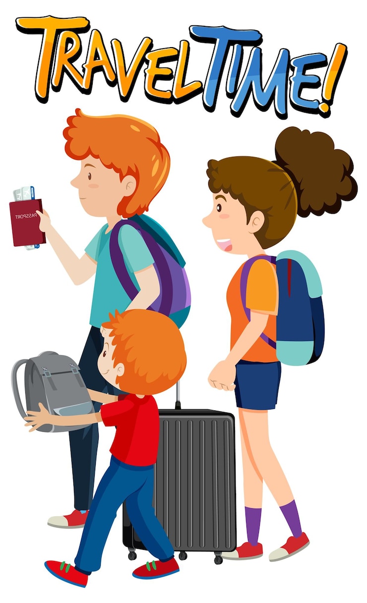 Vecteur gratuit conception de typographie travel time avec voyage en famille