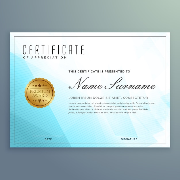 Vecteur gratuit conception vecteur de certificat de diplôme avec des formes modernes bleu