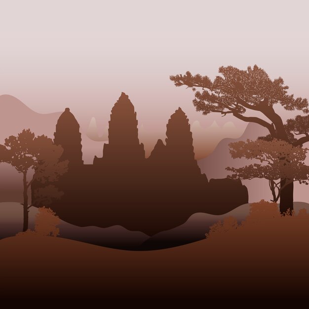 La conception de vecteur de silhouette de temple d&#39;Angkor Wat