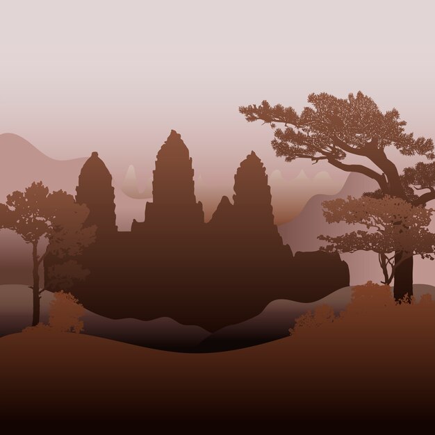 La conception de vecteur de silhouette de temple d'Angkor Wat