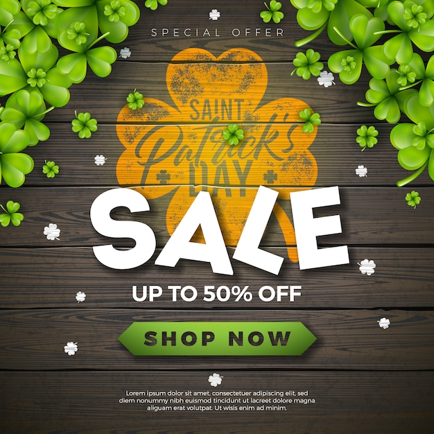 Vecteur gratuit conception de vente de la saint-patrick, avec trèfle vert et lettre de typographie