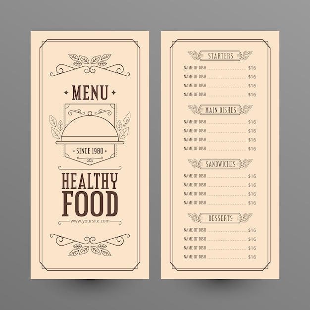 Conception Vintage De Menu D'aliments Sains