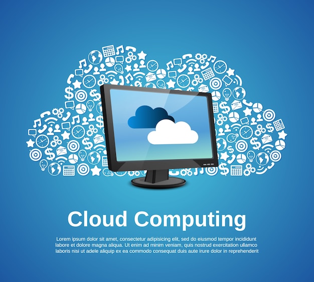 Concepts Informatiques En Nuage Avec Des Icônes De Moniteur Et D'entreprise