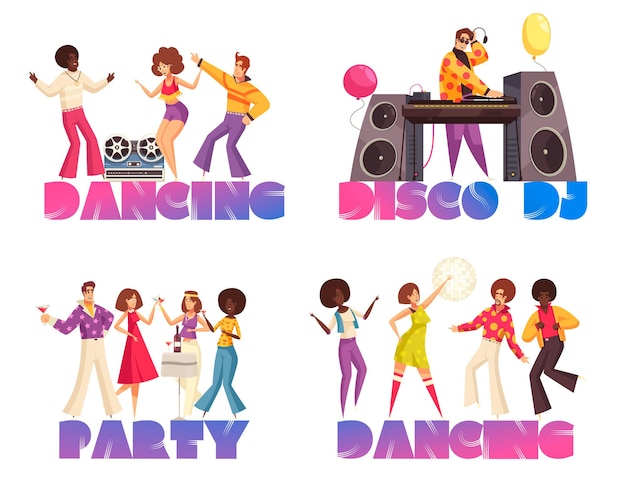 Vecteur gratuit concepts de soirée disco avec illustration plate de gens dansants