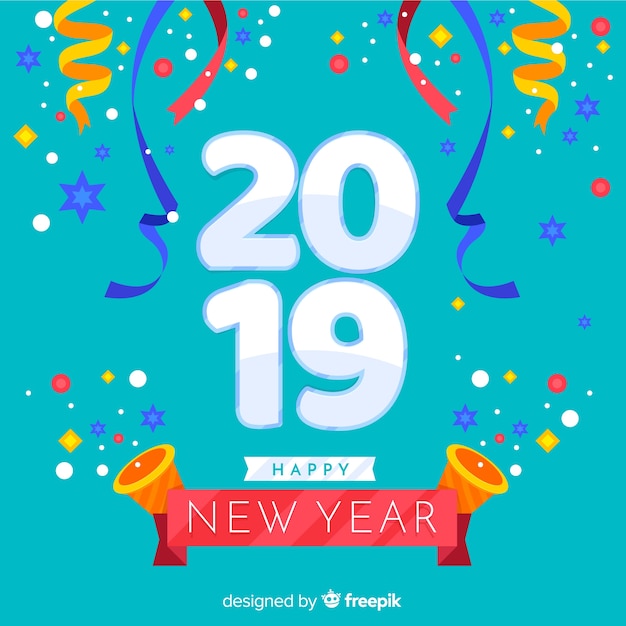 Vecteur gratuit confetti nouvel an 2019 fond