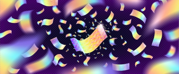 Vecteur gratuit confettis de carnaval avec effet holographique néon