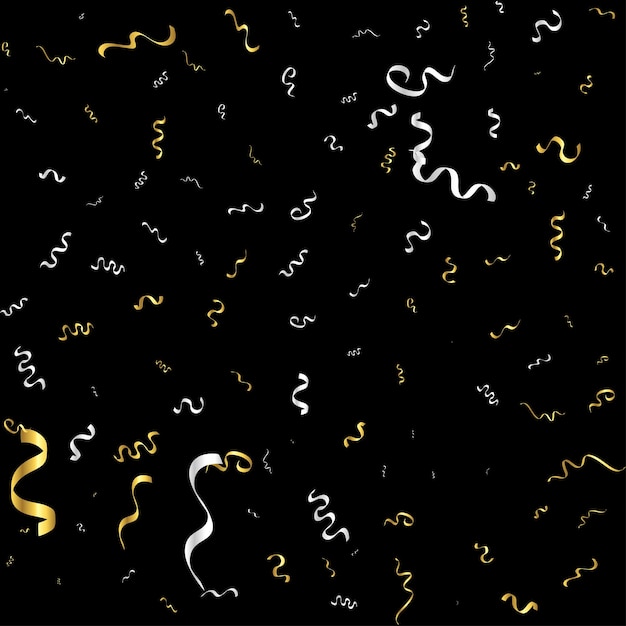 Vecteur gratuit confettis d'or isolés sur fond noir célébrez l'illustration vectorielle