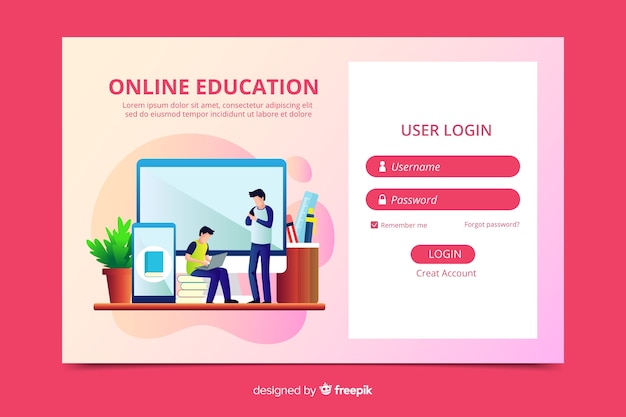 Vecteur gratuit connectez-vous à la page d'accueil de l'éducation en ligne
