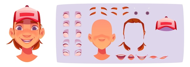 Vecteur gratuit constructeur de visage de garçon adolescent pour la conception d'avatar