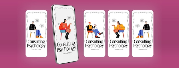 Vecteur gratuit consultation des bannières de psychologie pour l'application de téléphonie mobile