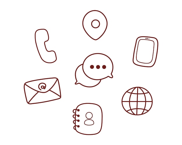 Contact icône signe ou jeu de symboles illustration d'art de dessin animé  dessiné à la main | Vecteur Gratuite