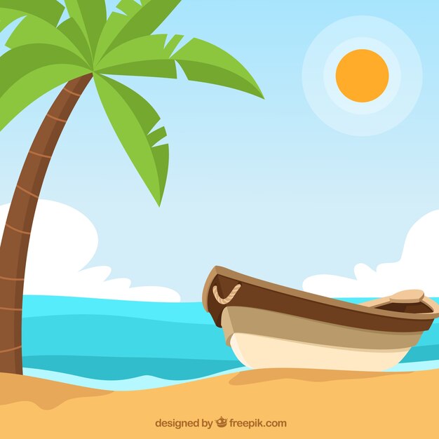 Contexte avec un bateau à côté d&#39;un palmier