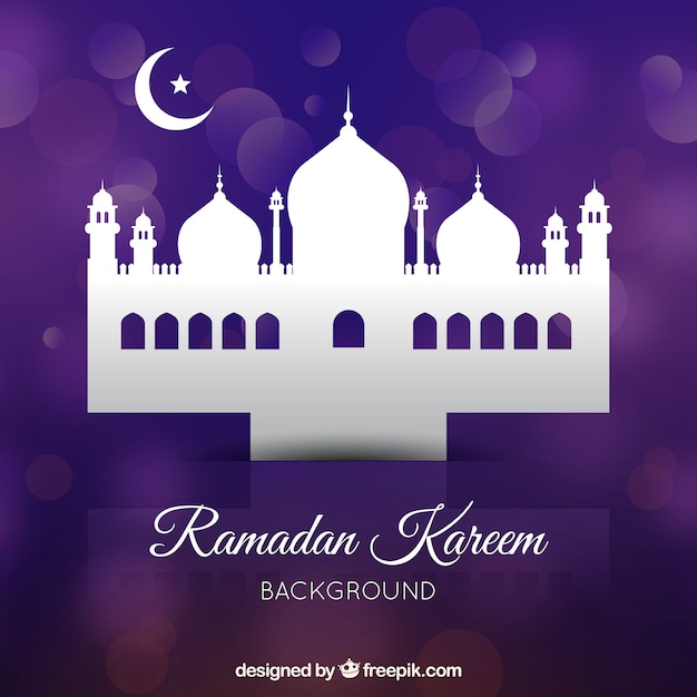 Vecteur gratuit contexte de bokeh avec la mosquée ramadan kareem