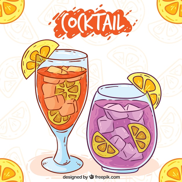 Vecteur gratuit contexte de cocktails dessinés à la main avec des citrons