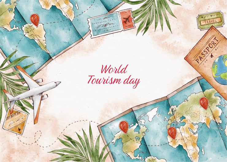 Vecteur gratuit contexte du jour du tourisme mondial de l&#39;aquarelle