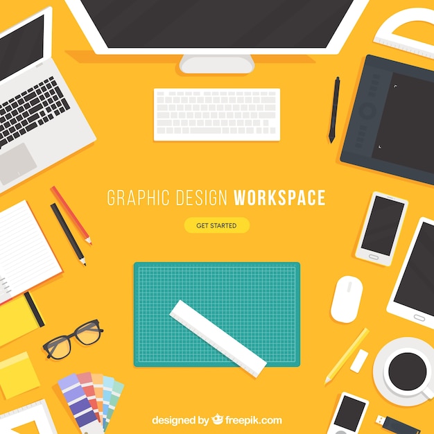 Contexte de l&#39;espace de travail graphique avec bureau et outils