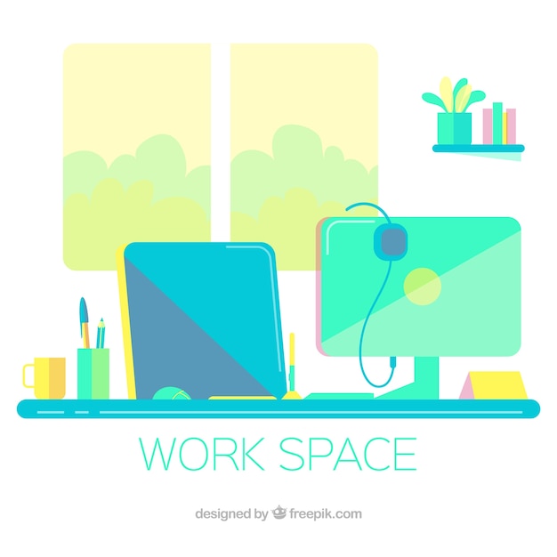 Contexte de l&#39;espace de travail graphique avec bureau et outils