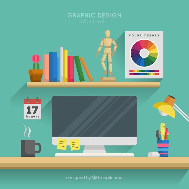 Contexte De L'espace De Travail Graphique Design Dans Le Style Plat