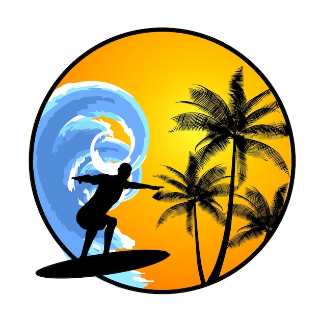 Vecteur gratuit contexte d'été avec surfeur