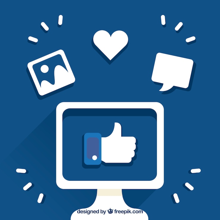 Vecteur gratuit contexte de facebook avec le pouce vers le haut dans un écran