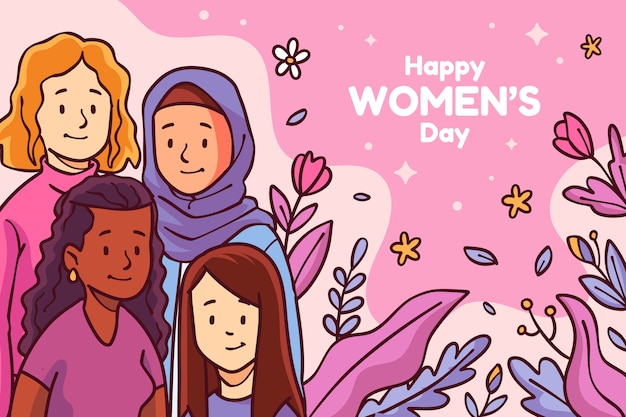 Contexte de la journée internationale de la femme dessiné à la main