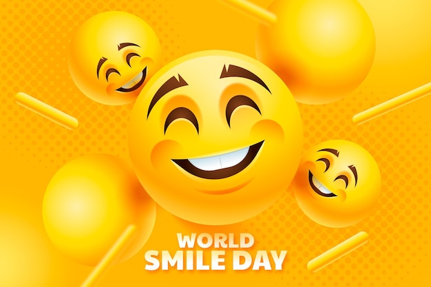 Vecteur gratuit contexte de la journée mondiale du sourire réaliste avec des emojis souriants