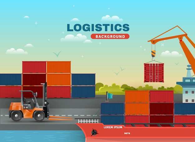 Vecteur gratuit contexte logistique de fret maritime