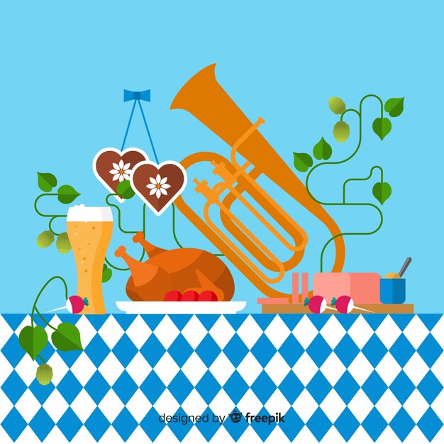 Contexte Oktoberfest avec des illustrations de nourriture et de musique