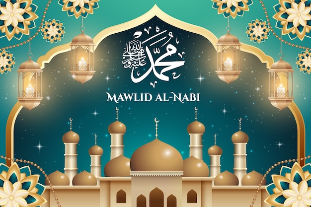 Vecteur gratuit contexte réaliste pour la célébration du mawlid al-nabi