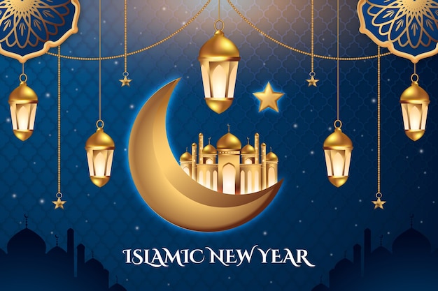 Vecteur gratuit contexte réaliste pour la célébration du nouvel an islamique