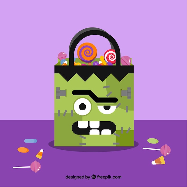 Vecteur gratuit contexte de sac zombie avec des bonbons en forme plate