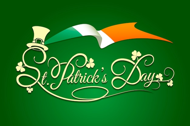 Vecteur gratuit contexte de la saint patricks day avec le drapeau de l'irlande et le chapeau de lutin