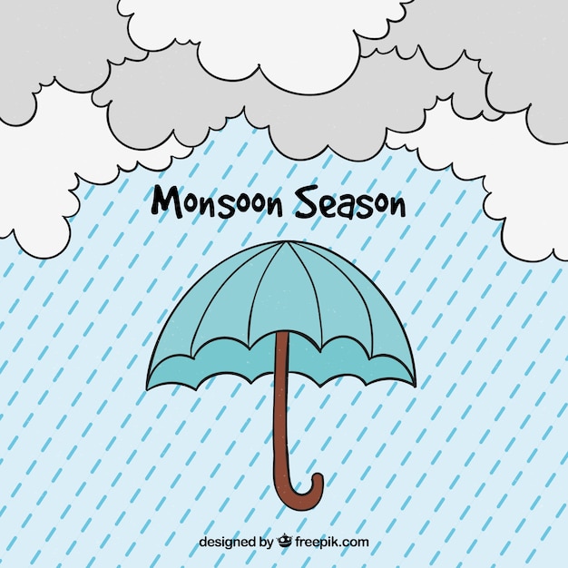 Vecteur gratuit contexte de la saison des moussons avec un parapluie