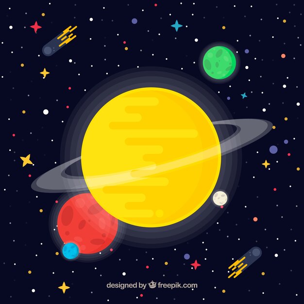 Contexte universel avec planète jaune