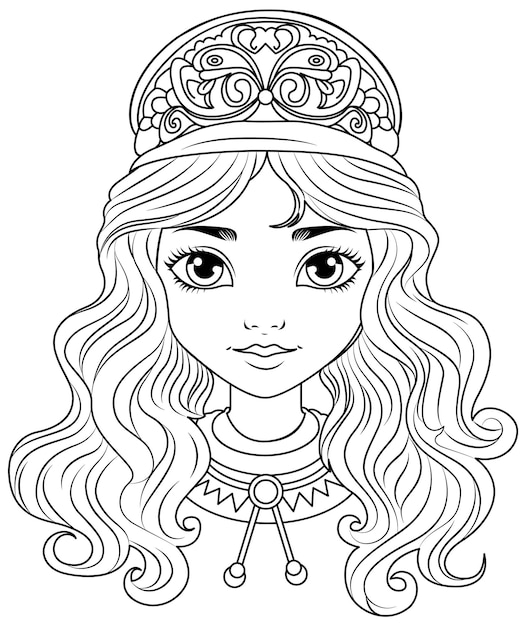 Vecteur gratuit contour de doodle de dessin animé de belle fille pour livre de coloriage